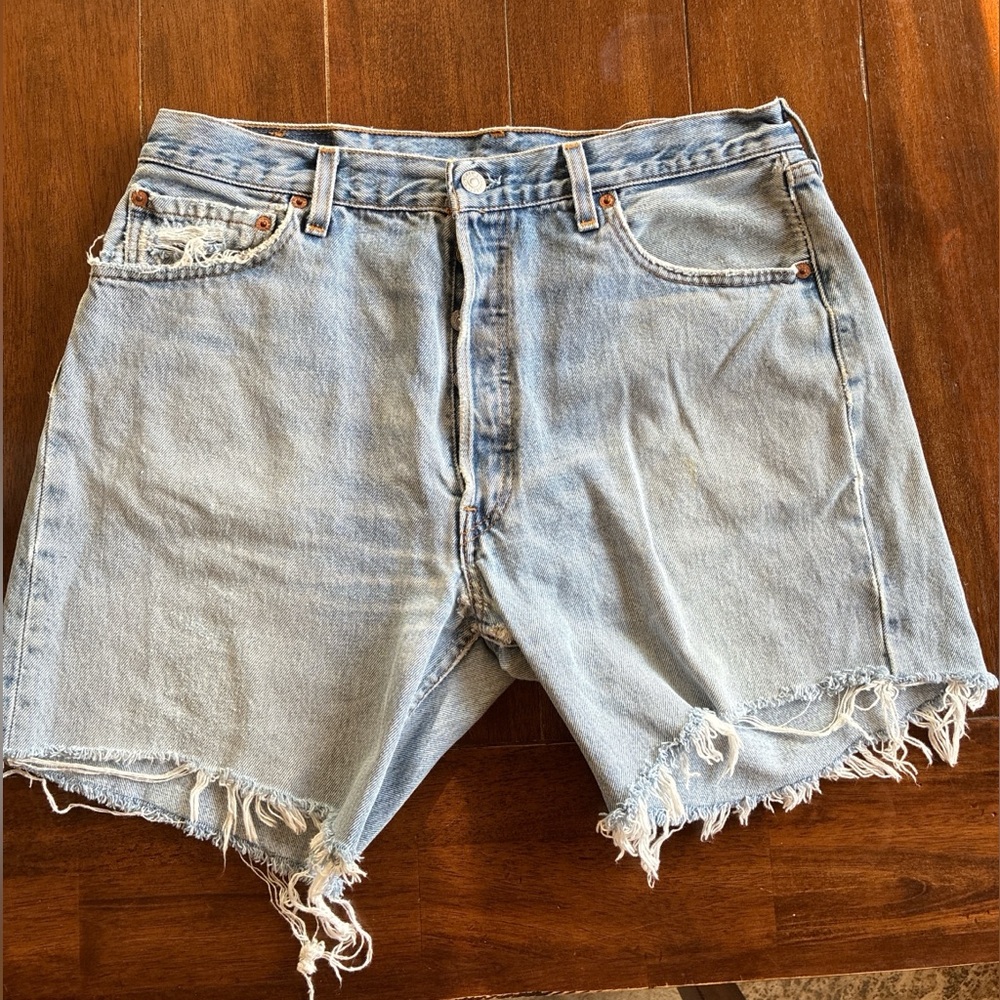 Levi Men’s Distressed Light Blue Denim Shorts